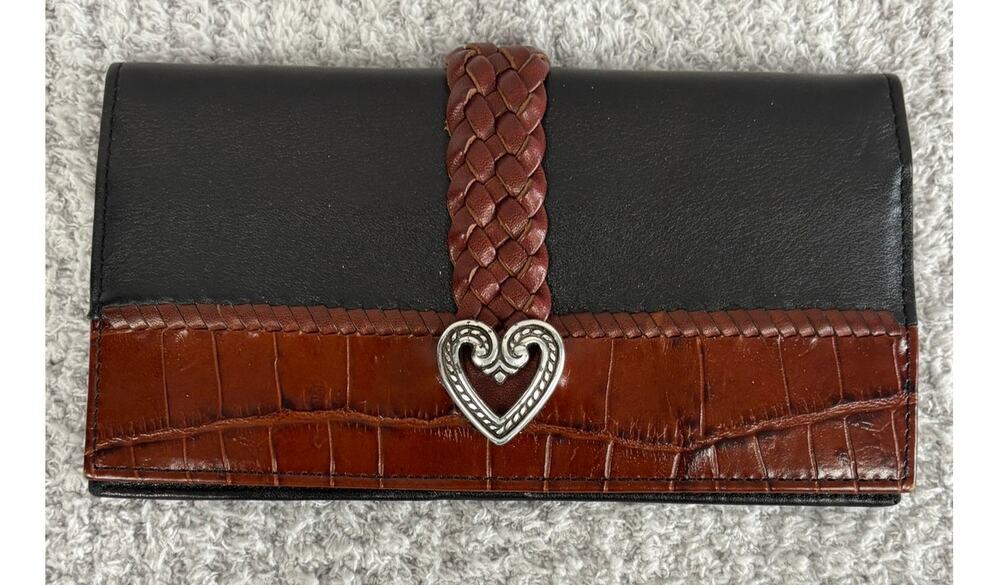 Brighton Women's Black Leather Bifold Embossed Wallet #76938